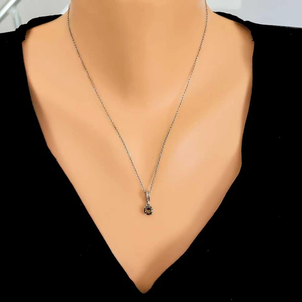 925 Ayar Gümüş Yuvarlak Küçük Boy Mistik Topaz Taşlı Kolye ürün görseli 1