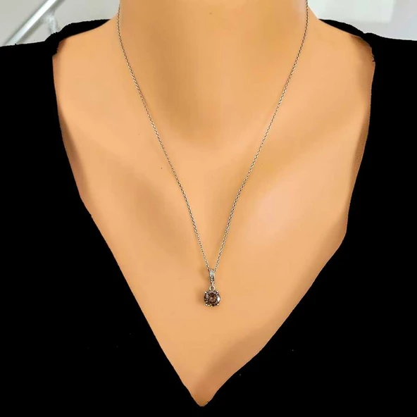 925 Ayar Gümüş Yuvarlak Büyük Boy Mistik Topaz Taşlı Kolye ürün görseli 1