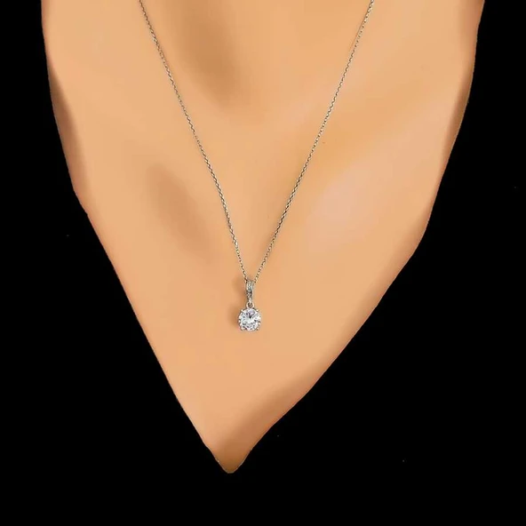 925 Ayar Gümüş Yuvarlak Büyük Boy Zirkon Taşlı Kolye ürün görseli 1