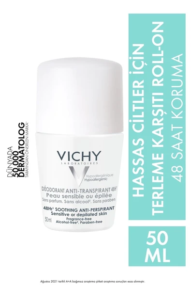 Vichy Hassas Ciltler için 48H Terleme Karşıtı Deodorant Roll-On 50 ml