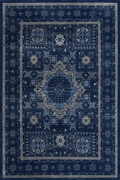 Frenda Home Fas Kapısı Desenli Yıkanabilir Pamuk Taban Halı  LACİVERT 200X290