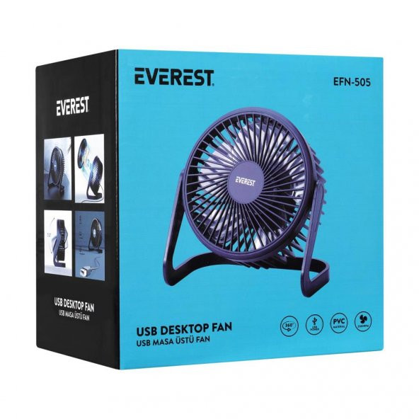 Everest EFN-505 Masaüstü Lacivert Usb Fan (145mmx141mmx105 mm) - 2