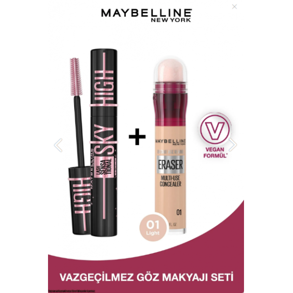 Maybelline Lash Sensational Sky High Cosmic Black Maskara& Instant Anti Age Eraser Kapatıcı 01 Light