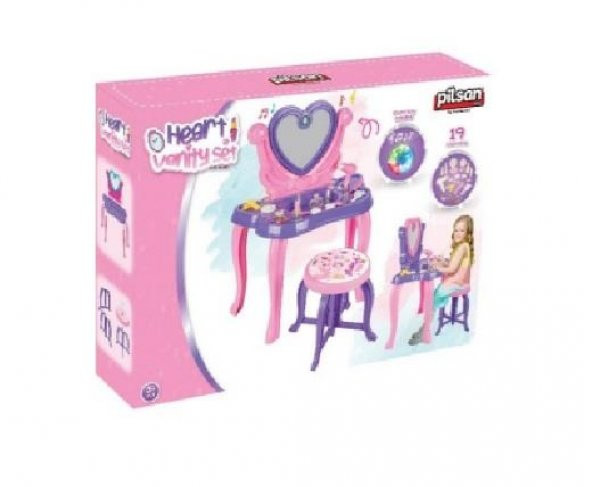 Pilsan Müzikli Kalp Makyaj Masası Pembe 06047 - 3
