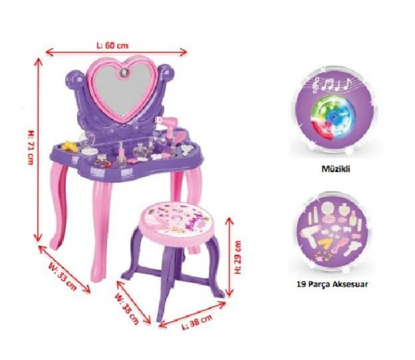 Pilsan Müzikli Kalp Makyaj Masası Pembe 06047 - 4
