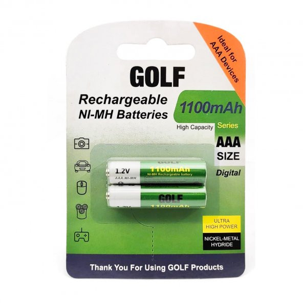 Golf Şarjlı Pil Aaa İnce Kalem 1100 Mah 1100 Serises Ni-mh 2li Paket