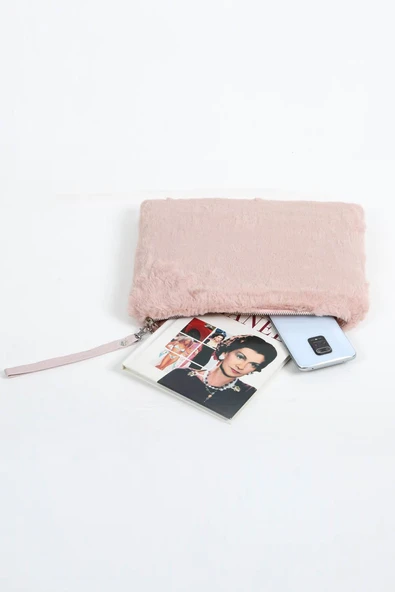 Fur Fashion El Çantası Fermuarlı 22x30 Pudra