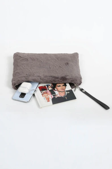 Fur Fashion El Çantası Fermuarlı 22x30 Antrasit