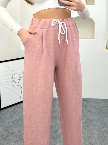 Pudra Renk Keten Kumaş Havuç Model Pantolon - 12