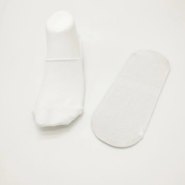 Silikonlu Beyaz Renk Bayan Babet Çorap  2 Li Paket