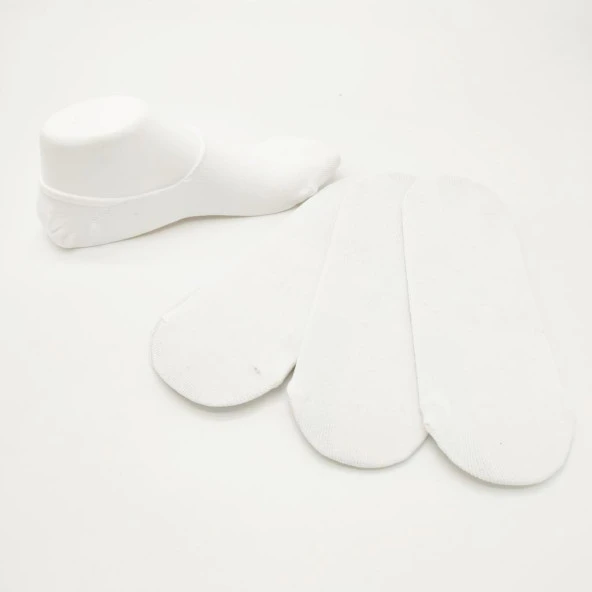 Silikonlu Beyaz Renk Bayan Babet Çorap 12 Li Paket