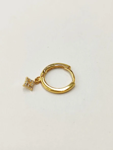 Altın Renk Halka Model Parlak Taşlı Erkek Küpe - 12