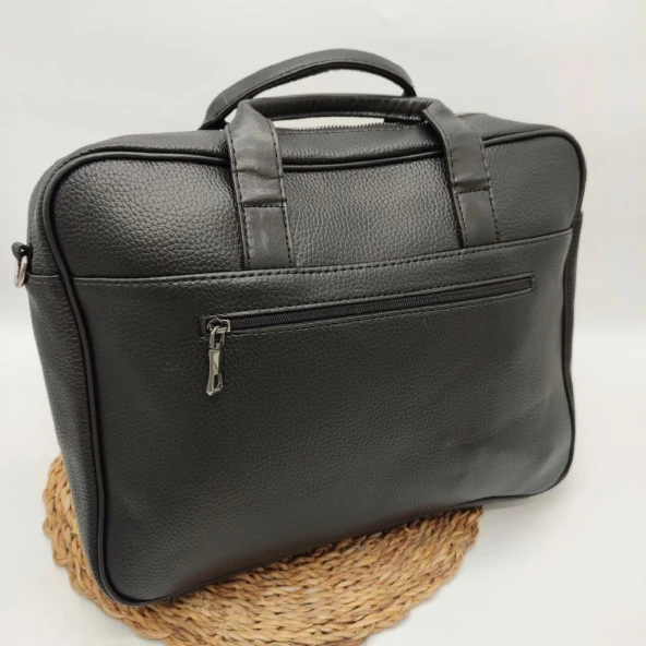 Emitasyon Deri Askılı Evrak Çantası Siyah Renk - 6