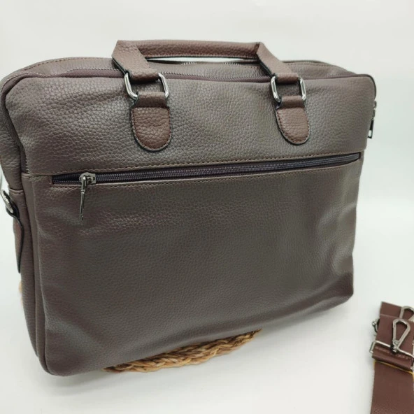 Deri Evrak Çantası Leptop Çantası Orta Boy Kahve Renk - 7