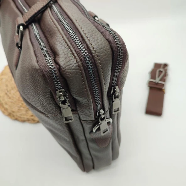 Deri Evrak Çantası Leptop Çantası Orta Boy Kahve Renk - 10