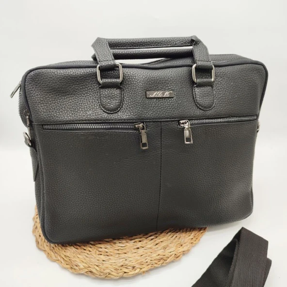 Deri Evrak Çantası Leptop Çantası Orta Boy Siyah Renk - 6