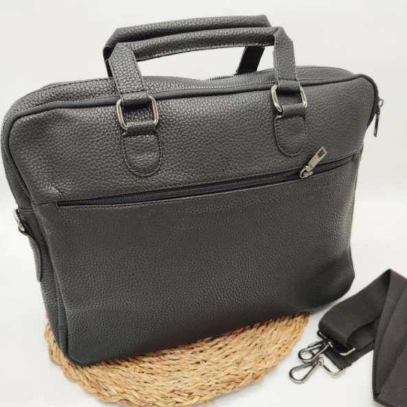 Deri Evrak Çantası Leptop Çantası Orta Boy Siyah Renk - 7