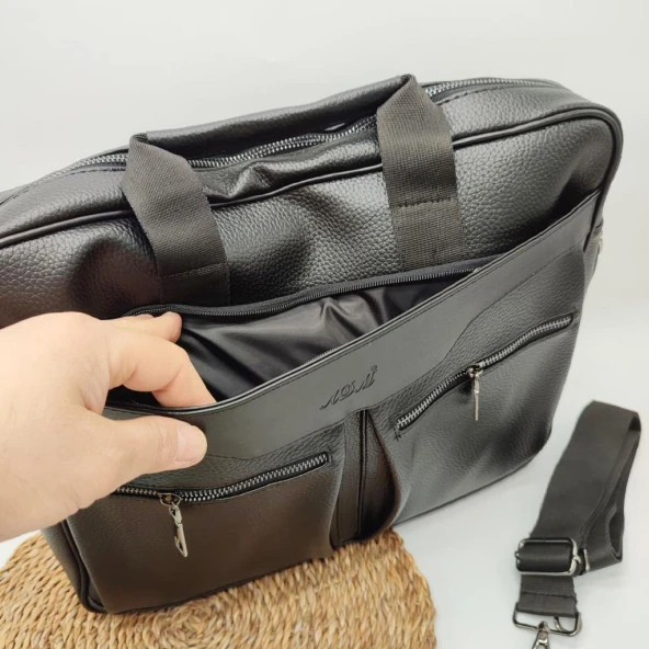 Deri Büyük Boy Erkek Evrak Çantası Siyah Renk - 12