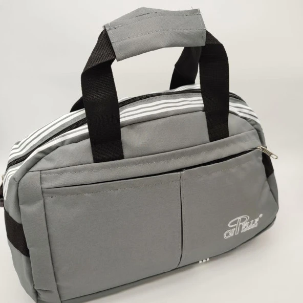 Orta Boy Çizgili Model Seyehat ve Spor Çantası Gri Renk - 6