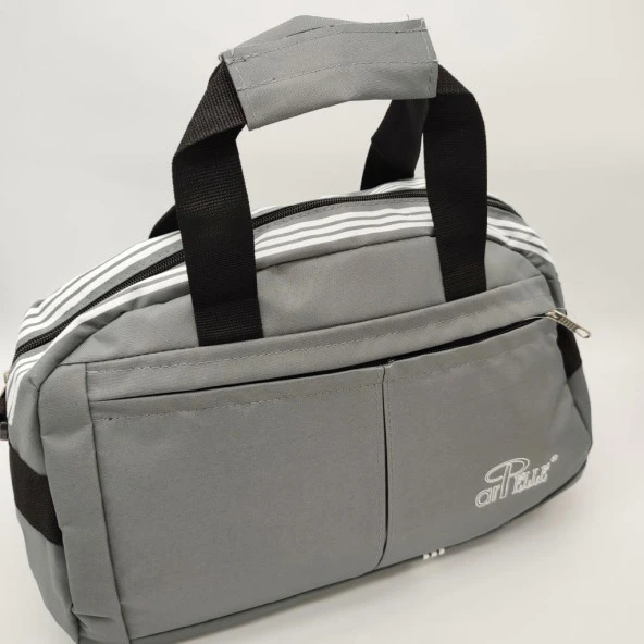 Büyük Boy Çizgili Model Seyahat ve Spor Çantası Gri Renk - 6