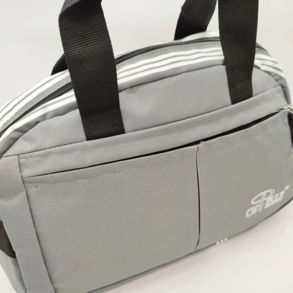 Büyük Boy Çizgili Model Seyahat ve Spor Çantası Gri Renk - 7