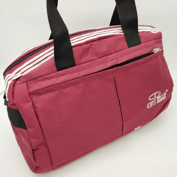 Orta Boy Çizgili Model Seyehat ve Spor Çantası Bordo Renk - 11