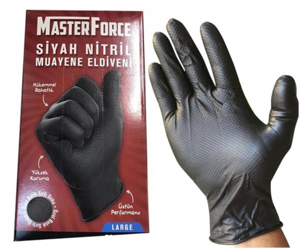 Master Force Nitril Pudrasız Kalın Siyah Eldiven Large 50li