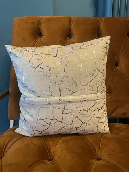 Mrs.Gugar Altın Detaylı Mermer Desen Kare Kırlent Kılıfı - 7