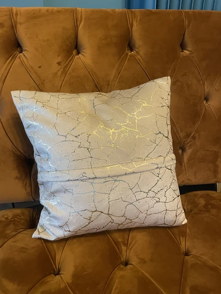 Mrs.Gugar Altın Detaylı Mermer Desen Kare Kırlent Kılıfı - 3