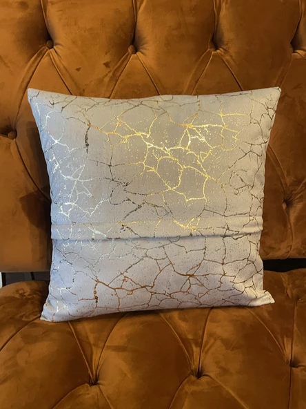 Mrs.Gugar Altın Detaylı Mermer Desen Kare Kırlent Kılıfı - 11