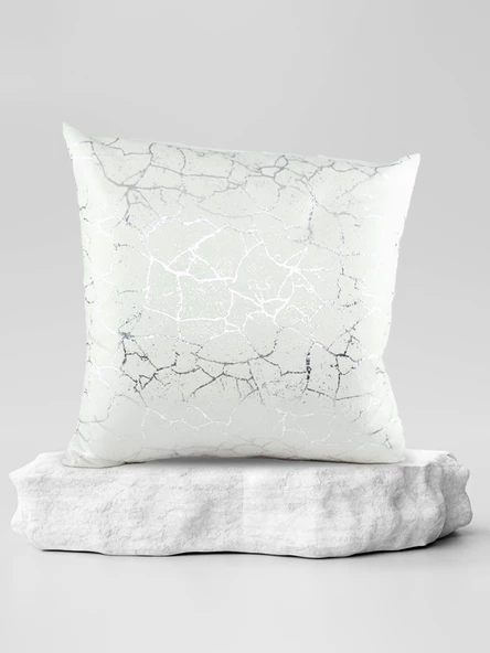 Mrs.Gugar Gümüş Detaylı Mermer Desen Kare Kırlent Kılıfı