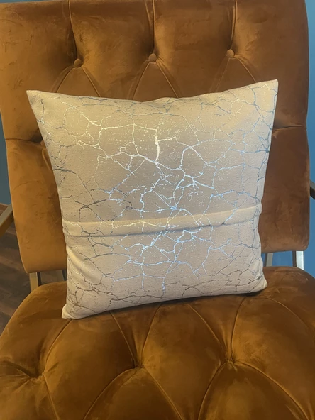 Mrs.Gugar Gümüş Detaylı Mermer Desen Kare Kırlent Kılıfı - 7