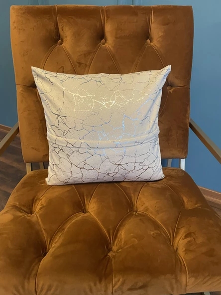 Mrs.Gugar Gümüş Detaylı Mermer Desen Kare Kırlent Kılıfı - 3