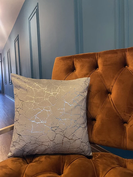 Mrs.Gugar Gümüş Detaylı Mermer Desen Kare Kırlent Kılıfı - 2