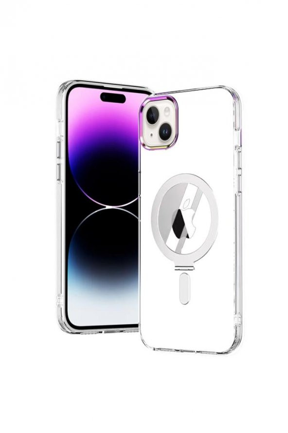 Apple iPhone 14 Kılıf Stand Olabilen Şeffaf Sararmaz Magsafe Kapak - 6
