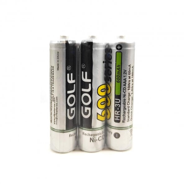 ŞARJLI PİL AAA İNCE 600MAH 600 SERIES Nİ-CD (3 ADET) GOLF HR-3U