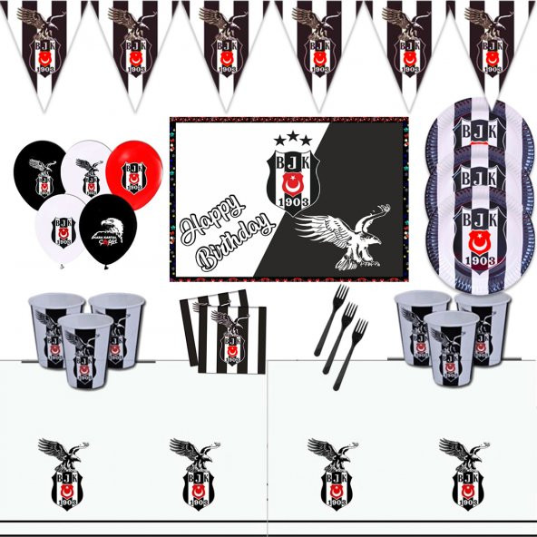 Beşiktaş 8 Kişilik Doğum Günü Parti Malzemeleri Süsleri Seti