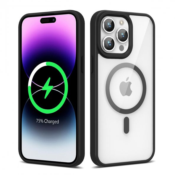 Gpack Apple iPhone 14 Pro Max Kılıf Ege Transparan Wireless Şarj Özellikli Buttom Magsafe Silikon