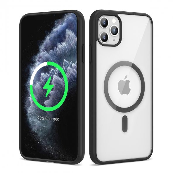 Gpack Apple iPhone 11 Pro Max Kılıf Ege Transparan Wireless Şarj Özellikli Buttom Magsafe Silikon