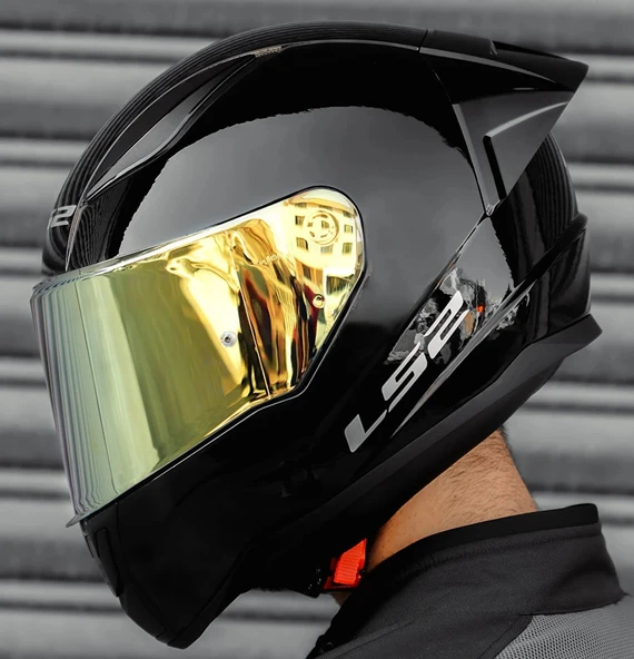 LS2 Rapıd 2 Race Parlak Siyah Full Face Motosiklet Kaskı Gold Camlı - 2