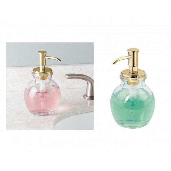 24518ES YUVARLAK CAM SIVI SABUNLUK SARI PİRİNC POMPALI 10X10X16CM 424ML - Resim 3