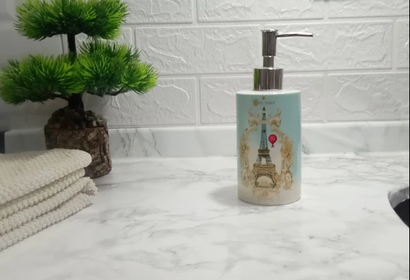 LY-J101A SERAMİK SIVI SABUNLUK ROMANTİK YEŞİL MODEL 7x7x18cm 320ml - Resim 3