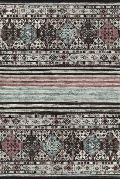 Şal Desen Pamuk Taban Yıkanabilir Dekoratif Halı  ANTRASİT 200X290