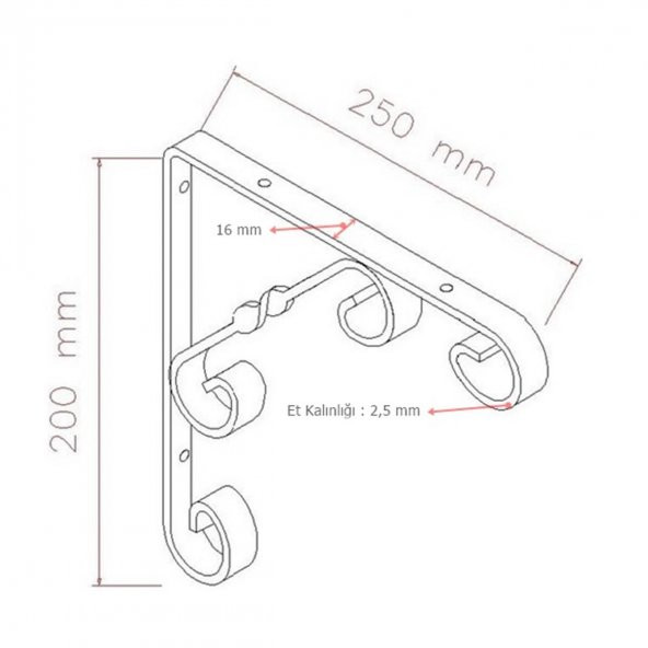 2 Adet Burgulu 20 x 25 cm Dekoratif Raf Altı Ayağı Konsol Beyaz - 2