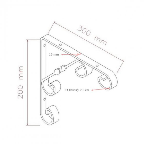 2 Adet Burgulu 20 x 30 cm Dekoratif Raf Altı Ayağı Konsol Siyah - 2