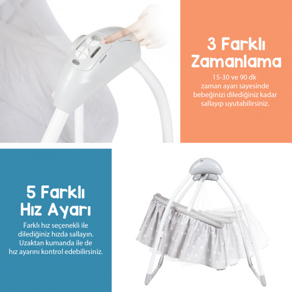 Huggy Cocoon Otomatik Sallanabilir Kumandalı Portatif Elektrikli Beşik - 4