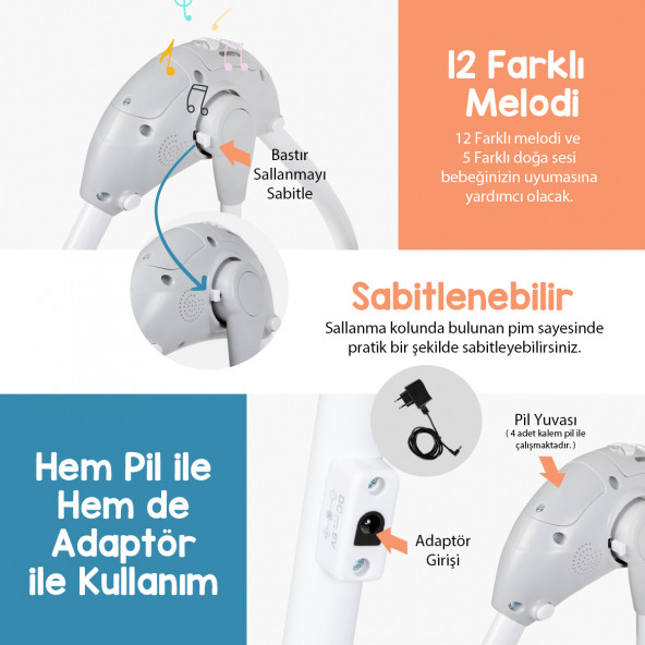 Huggy Cocoon Otomatik Sallanabilir Kumandalı Portatif Elektrikli Beşik - 5