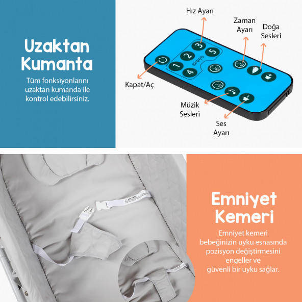 Huggy Cocoon Otomatik Sallanabilir Kumandalı Portatif Elektrikli Beşik - 6