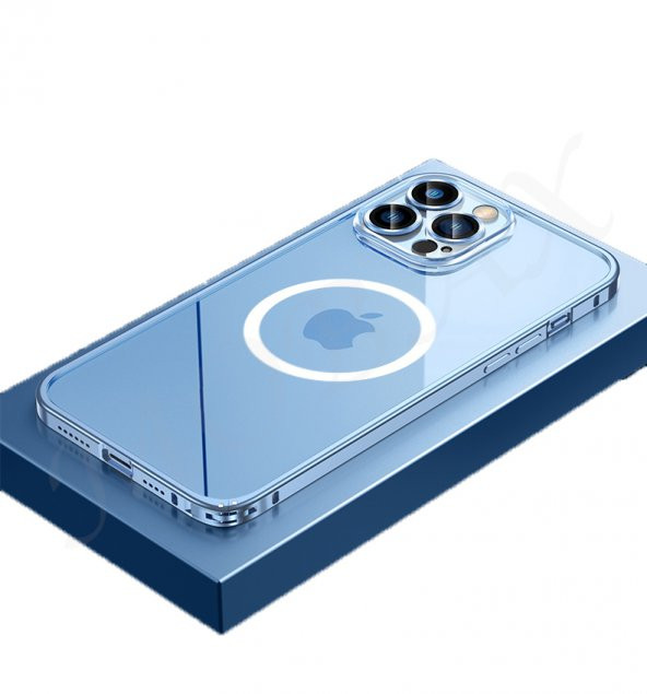 Apple iPhone 13 Pro Max Kılıf Kamera Lensli Metal Çerçeve Bumper Kilitli Kapak