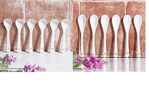 Porselen çay kaşık - porselen çay kaşığı 12 li küçük/büyük beyaz